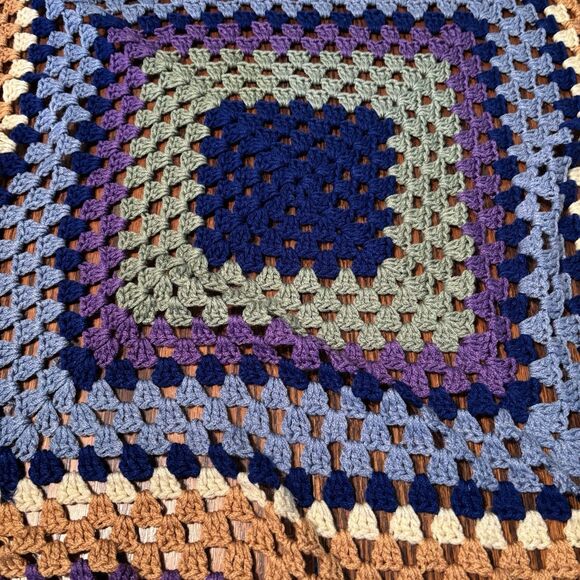 Granny Square Crochet Lap Throw Blanket approx 45” X 45” Boho Cozy Hippie - Picture 6 of 7